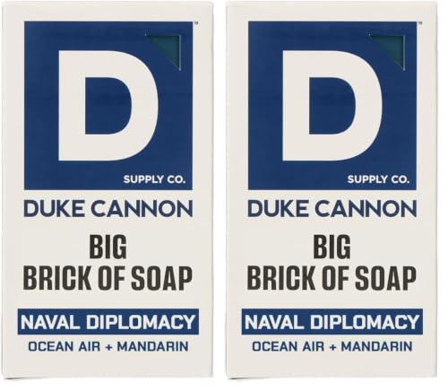 Image of Duke Cannon Naval Diplomacy Big Brick of Soap Ocean Air and Mandarin Scent 10 oz Bar Soap for Men Long-Lasting Triple-Milled Moisturizing with Natural Oils Supports U.S. Veterans (Pack of 2)