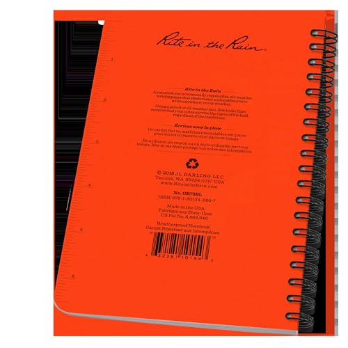 Rite in the Rain All-Weather Side-Spiral Notebook, 4 5/8" x 7", Orange Cover, Universal Pattern (No.) (OR73) image 1
