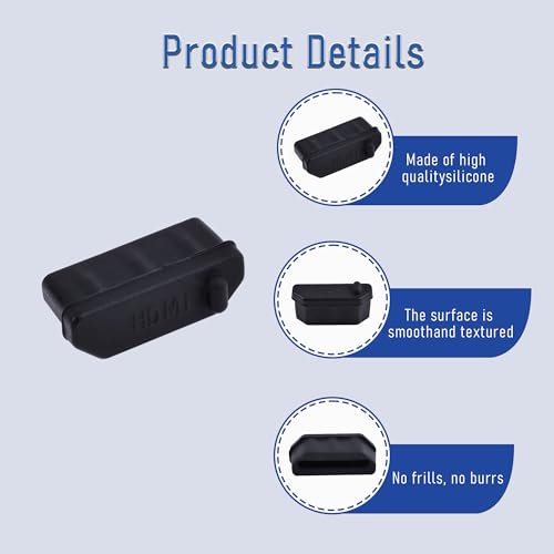 Image of 5 PCS HDMI Port Anti-dust Plugs, Silicone Covers Caps Stoppers, Port Protector for TV, Computer, Other Devices, 0.51 x 0.19 (LxW)