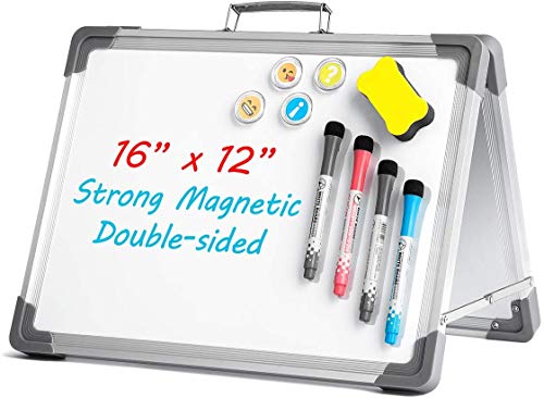 Ferrova Small Whiteboard Dry Erase Boards Portable White Board Double Sided Magnetic Board Stand Foldable Desktop White Boards Easel for Kids Students Teacher for School Home Kitchen Office 12x16 Inch