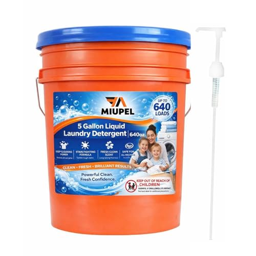 5 Gallon Liquid Laundry Detergent Bucket 640 Loads - Bulk Laundry Detergent Liquid Industrial Strength Detergent Fresh Scent Septic Safe High Efficiency Washer Compatible Laundry Detergent Bulk 640oz