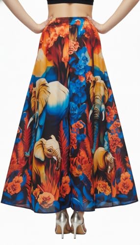 Image of VAGISHA Women's 4-Metre Flared Long Skirt | Skirts for Women Long Length | Long Skirts for Girls | Ethnic & Boho Printed Wear with Elastic Waist | Perfect for Party, Festive & Casual Look