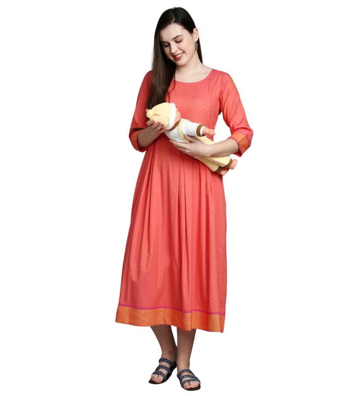 DUMMY SHAPE Maternity Gown for Women | Rayon Pregnancy Dress Kurta with Nursing Zippers for Pre & Post Partum | Feeding Kurtis offers donot miss