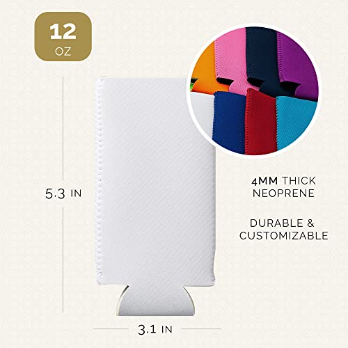 Image of Slim Can Cooler Sleeves 12 Pack- Blank Foldable Neoprene 12oz Can Insulators - Skinny Beverage Coolers for Beer & Soda - Sublimation-Ready (Assorted)