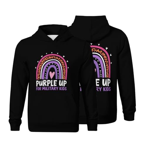 Kids Cool Purple Up for Military Kids Month Military Child Rainbow Boys Girls Lightweight Kangaroo Pocket Hoodies