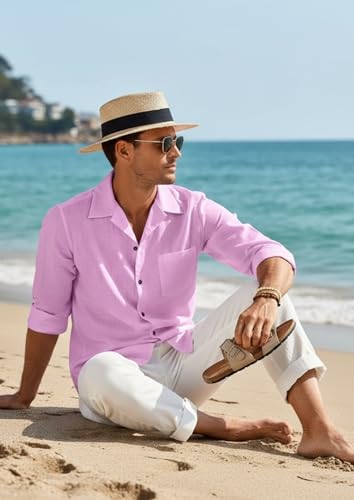 Image of Combo of Men's Casual Cotton Blend Shirt || Long Sleeve Button Down with Spread Collar | Lightweight Breathable Fabric | Stylish Solid Shirt for Beach, Office & Everyday Wear Pack of 2