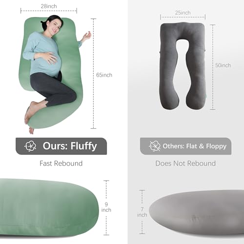 Image of MOON PARK Pregnancy Pillows for Sleeping - U Shaped Full Body Maternity Pillow with Removable Cover - Support for Back, Legs, Belly, HIPS - 65 Inch - Green - Cooling Cover