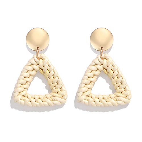 Lpon Rattan Earrings For Women Girls Handmade Lightweight Wicker Straw Stud Earrings Statement Weaving Braid Drop Dangle Earring (Triangle) #TOP11