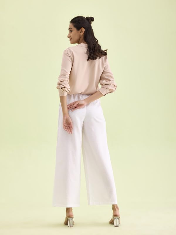 Image of GO COLORS Soft Viscose & Linen Blend Linen Palazzo Full Length for Women| Breathable, Mid Rise
