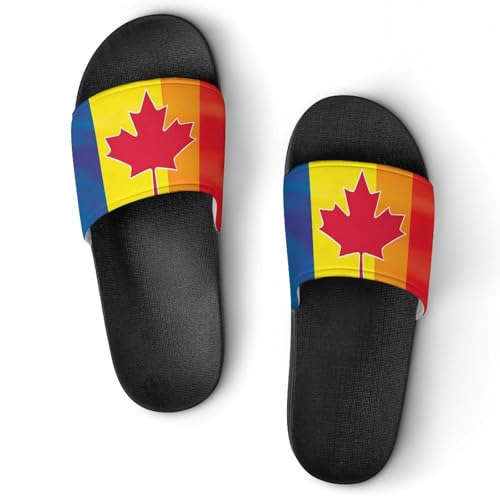 Canada Rainbow Flag House Sandals Non-Slip Bathroom Slippers Beach Summer Shoes for Men Women