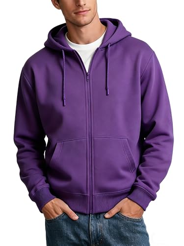 YiShiJie Purple Mens Zip Up Hoodie Athletic Casual Hoodies Soft Fleece Long Sleeve Hooded Midweight Sweatshirts with Pockets S