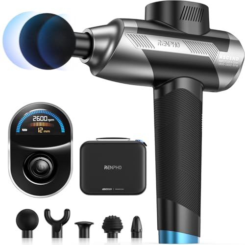 Image of RENPHO Ascend Professional Massage Gun, FSA Eligible HSA, Adjustable 6-12mm Amplitude for Customized Intensity, Deep Tissue Percussion Massager with 5 Speeds, 5 Attachments