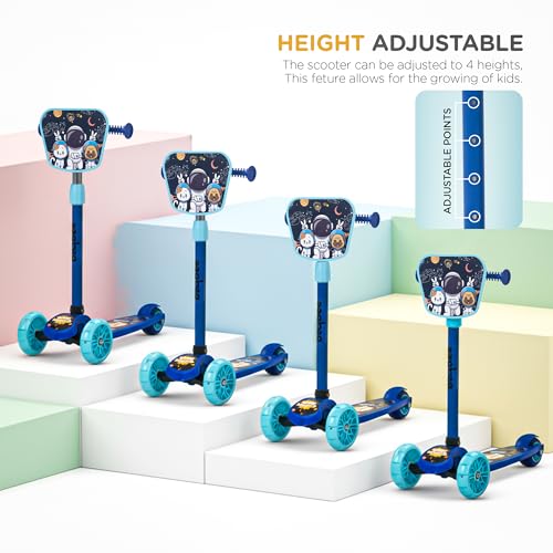 Image of Baybee Joyster Kick Scooter for Kids with 4 Height Adjustable | Foldable Runner Scooters with Magic Board & LED Lights | 3 Wheel Baby Scooters with Rear Brake | Skate Scooter for Kids 3+ Years (Blue)