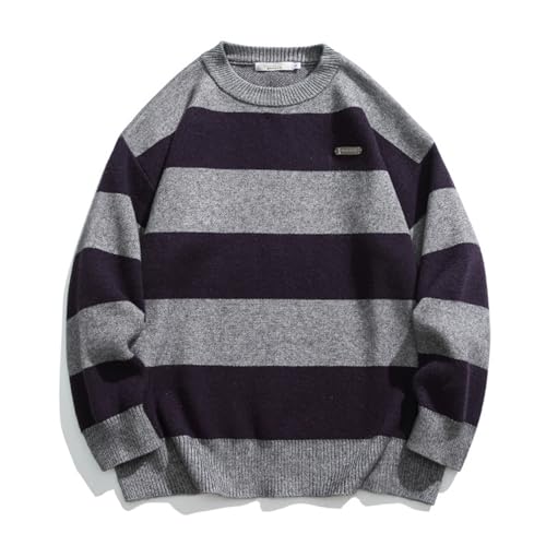 Pull rétro chaud à rayures pour hommes coupe ample gris taille L