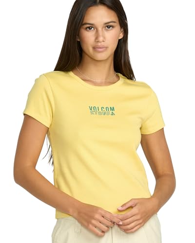 Image of Volcom Women's Have a Clue Short Sleeve Tee - Fitted T-Shirt with Striped Neck Taping