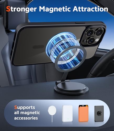 Image of FNTCASE for iPhone 15 Pro-Max Case: Clear Magnetic Phone Cases with Screen Protector Compatible with Magsafe Slim Anti Yellowing Rugged Shockproof Protective Transparent Cell Cover (B-Black)