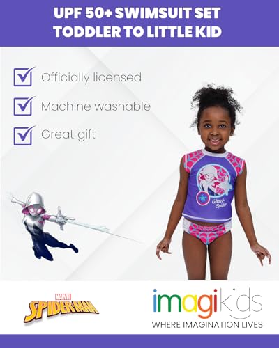 Marvel Spider-Man Spider-Gwen Girls UPF 50+ Rash Guard & Bikini Bottom Swimsuit Set Toddler to Little Kid4