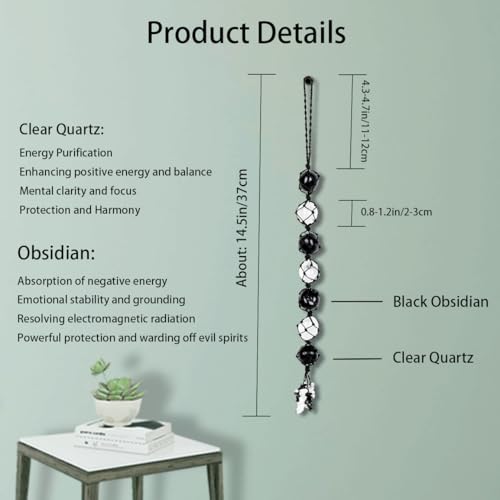 Image of Runyangshi Hanging Car Charm Clearn Crystal Black Obsidian Healing Crystal and Stones Natural Crystals Car Hanging Omament with Chips Stones Accessories Rearview Mirror Decorations