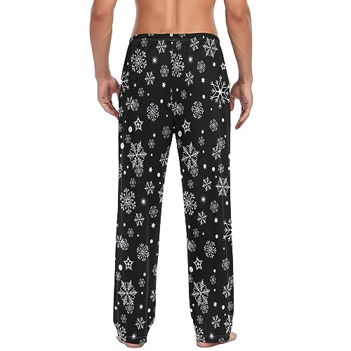 Black Snowflake Men's Pajama Pants, Lounge Sleep Bottom for Men, Bottom Pants with Pockets for Men.2