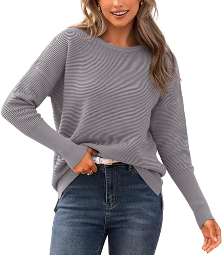 BTFBM Fall Sweaters for Women 2025 Casual Long Sleeve Sweater Striped Loose Fit Pullover Tops