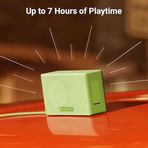 Image of ZEBRONICS Sonic POD S, Portable Bluetooth Speaker, 8 Watts, Upto 7h Backup, Passive Radiator, Call Function, Bluetooth v5.3 | mSD | AUX, TWS, with Carry Loop (Green)