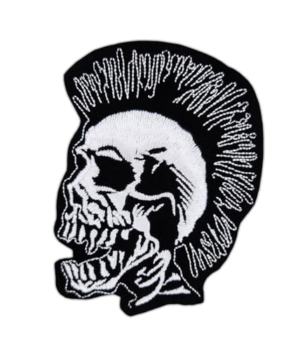 Totenkopf Punk Groß Iro Aufnäher zum aufbügeln oder aufnähen Bügelbild Aufbügler für Kleidung gestickter Bügelpatch Applikation Patch Größe 8 x 10,5 cm