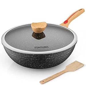 Chinese Wok Die-casting Nonstick Wok Scratch Resistant With Lid and Spatula, PFOA-Free,Dishwasher Safe & Induction Bottom 12.5 Inch,6L