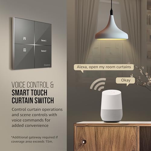 Image of Havells Crabtree iSense Smart Monoblock Touch Panel with 1 Curtain Controller & 2 Scene(Grey) I Compatible with 2M Gang Box I Mesh connectivity I Compatible with Alexa, Google Home