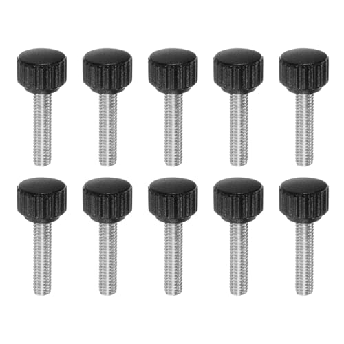 Image of sourcing map 10pcs Knurled Clamping Knobs Thumb Screws M6 x 20mm Metric Male Thread 16mm Matte Plastic Head 304 Stainless Steel Stud Hand Threaded Knob Thumbscrew Handle, Black