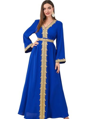 Image of FYMNSI Women Muslim Abaya Dress Islamic Dubai Modest Lace Belted Dress Abayas Kaftan Eid Prayer Clothes Arabian Maxi Robe
