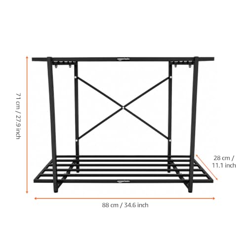 Image of Amazon Basics Heavy Duty 2-Tier Plant Stand | Rust-Resistant Powder Coated Finish | Multipurpose Shelves | Reinforced X-Frame Stability | Indoor & Outdoor Use | Balcony, Garden & Living Room | Black