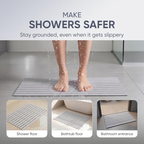 Image of Frido AeroDry Bath Mat, Premium Anti-Slip Bathroom Mat with Firm Grip, Fast-Drain Design & Gentle Massage Texture, Non-Slip PVC Shower Mat for Bathroom Floor - Slate Grey