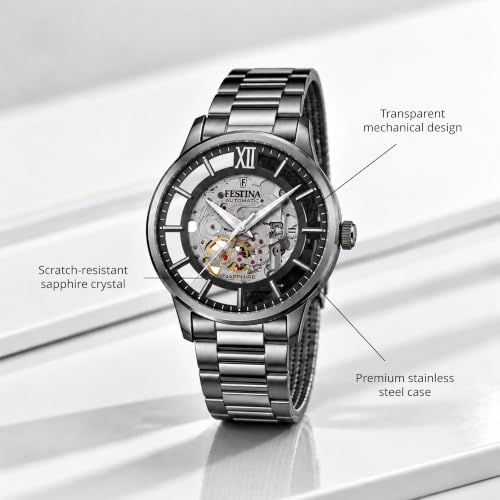 Image of Festina Automatic Skeleton Watch, Stainless Steel Analog Wristwatch