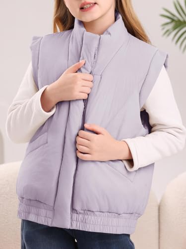 Girls' Winter Puffer Vest Cute Sleeveless Button Outerwear Coats Water Resistant Warm Quilted Jacket 5-14Y4