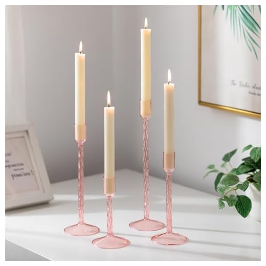 Glasseam Glass Candlestick Holders Pink: Set of 4 Tall Taper Candle Holders for Candlesticks Decorative Tapered Candles for Table Centerpiece Wedding Christmas Home Decor