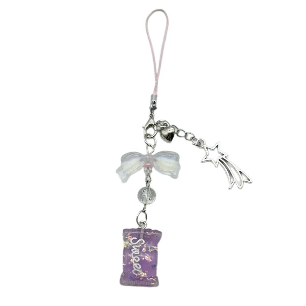 JSGHGDF Handmade Phone Charm Acrylic and Alloy Keyring Colorful Beaded Keychain for Women Girls Fashionable Key Chain Jewelry