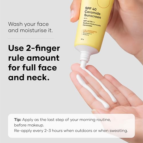 Image of Cureskin SPF 40 Ceramide Sunscreen with Hyaluronic Acid & Ceramides | 2-in-1 Sunscreen Moisturizer, Broad Spectrum, SPF 40 & PA+++, 50 g (Pack of 1)