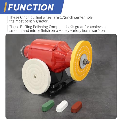 Image of SCOTTCHEN 6inch Buffing Polishing Wheels 1 /2 inch Arbor Hole,Fine (40Ply) / Medium (30Ply) for Bench Grinder,with Buffing Polishing Cutting Compound 3.4 Oz.Kit