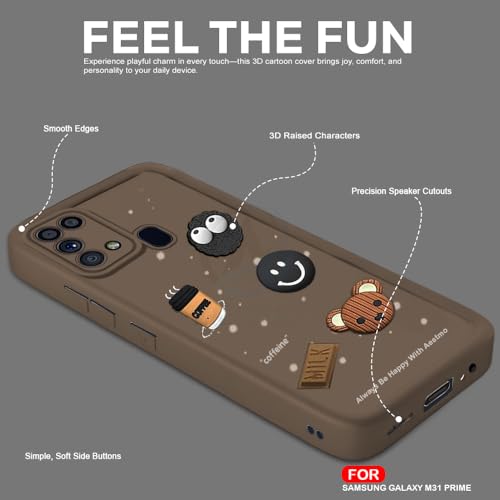 Image of AESTMO Back Case Cover for Samsung Galaxy M31 / F41 / M31 Prime Cover | Cute Fun Cartoon 3D Ball | Coffee Silicone Case | Full Body Protection | Camera Protection Back Cover (Brown)