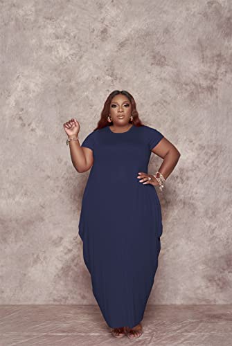 Image of YeGine Oversize Tshirt Dress Plus Size Short Sleeve Maxi Dress with Pockets