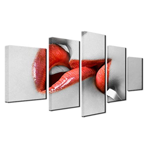 Toile 5 pièces lèvres image sur verre effet pour décoration de salon modulable