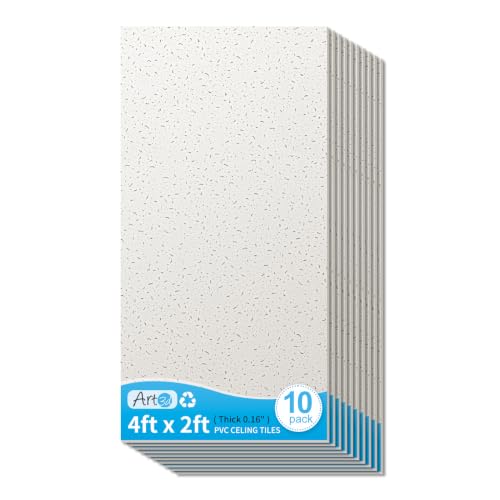 Image of Art3d 2x4 Ft Printed Stucco Decorative Drop Ceiling Tiles, 10-Pack White