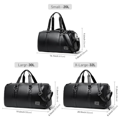 Leather Duffle Bags for Men Small Weekender Gym Bag Black Leather Duffel Bag with Shoe Compartment for Travel Sport Overnight, 20L4