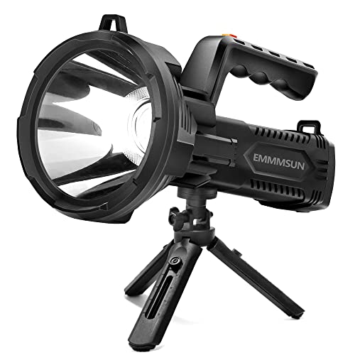 EMMMSUN Rechargeable Spotlight Flashlight 10000 High Lumens, IP66 Waterproof Handheld Spotlight with 7000mAh & 4Hrs Quick Charge, Spot Light with Adjustable Stand & Detachable Red Filter for Hunting