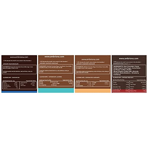 Ambriona-Vegan-Dark-Chocolate-Bar-Gluten-Free-Cocoa-70-45-Flavored-with-Indian-Dark-Chocolate-Almonds-Hazelnut-Muesli-bar-with-Gluten-Pack-of-4-Gift-Pack-Buy-3-GET-1-Free Ambriona Daarzel Vegan Dark Chocolate Bar with 70% & 45% Cocoa, Roasted Hazelnut, Caramelised Almond, Indian Origin Dark…