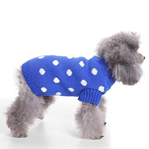 Dog Turtleneck Knitted Sweater Polka Dot Pattern Dog Sweater Blue Pet Clothing (Color : Blue, Size : Medium) #TOP4