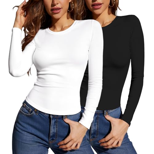 ANYOCEAN Women's 3 Pack Long Sleeve Crewneck Tshirt,Slim Fit Top 26A060 M
