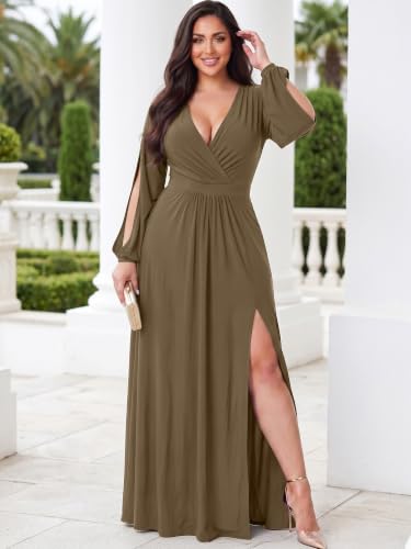 Image of KOH KOH Womens Long Sleeve Sexy Slit Photoshoot Evening Fall Maxi Dress