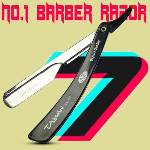 Image of Barber Shaving Razor for Men | Foldable Stainless Steel Straight Razor with Handle | Manual Beard Shaving and Trimming Razor for Barbers, Salons and Home Grooming (Black Taiwan)