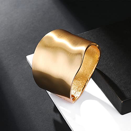 Mozaka 1-3Pcs Gold Plated Bangle Bracelets For Women Open Hinged Bangle Bracelets Chunky Polished-Finish Wrist Cuff Wrap Bracelets Minimalist Twist-Grooved Wide Cuff Bracelet #TOP6